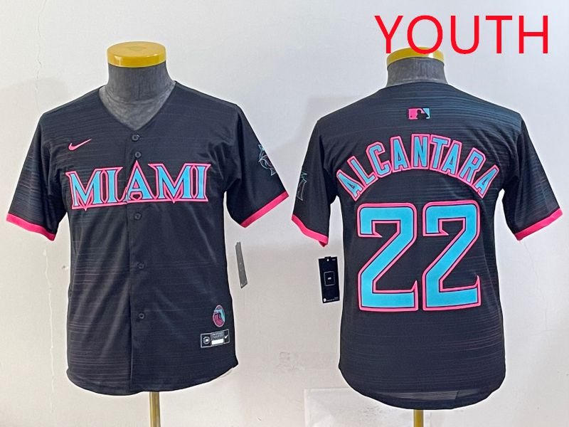 Youth 2025 Miami Marlins #22 Alcantara Black Joint Name Nike MLB Jersey style 1